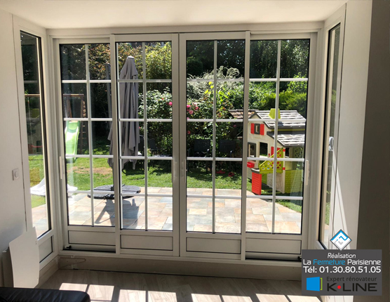 Porte fenêtre coulissante Bow Window aluminium Kline - 78 - La Fermeture Parisienne - Expert Rénovateur Kline 78